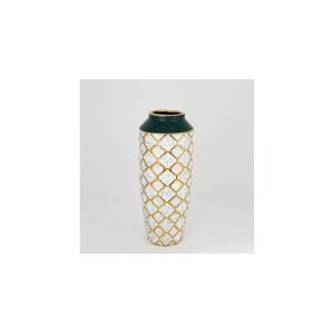 Eurolamp Keramická váza 31x12,5 cm biela/zlatá/zelená